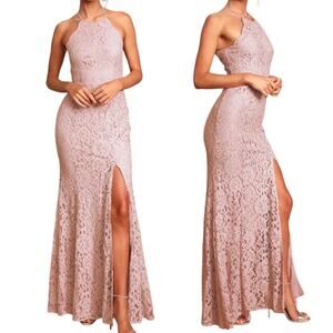 Lulus Size M Women's Splendor of Love Lace Maxi Dress Dusty Lavender Bridemaid